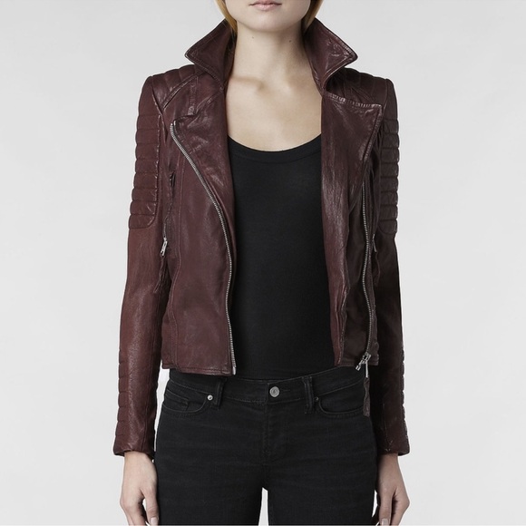 All Saints Oxblood Leather Jacket - Picture 3 of 16